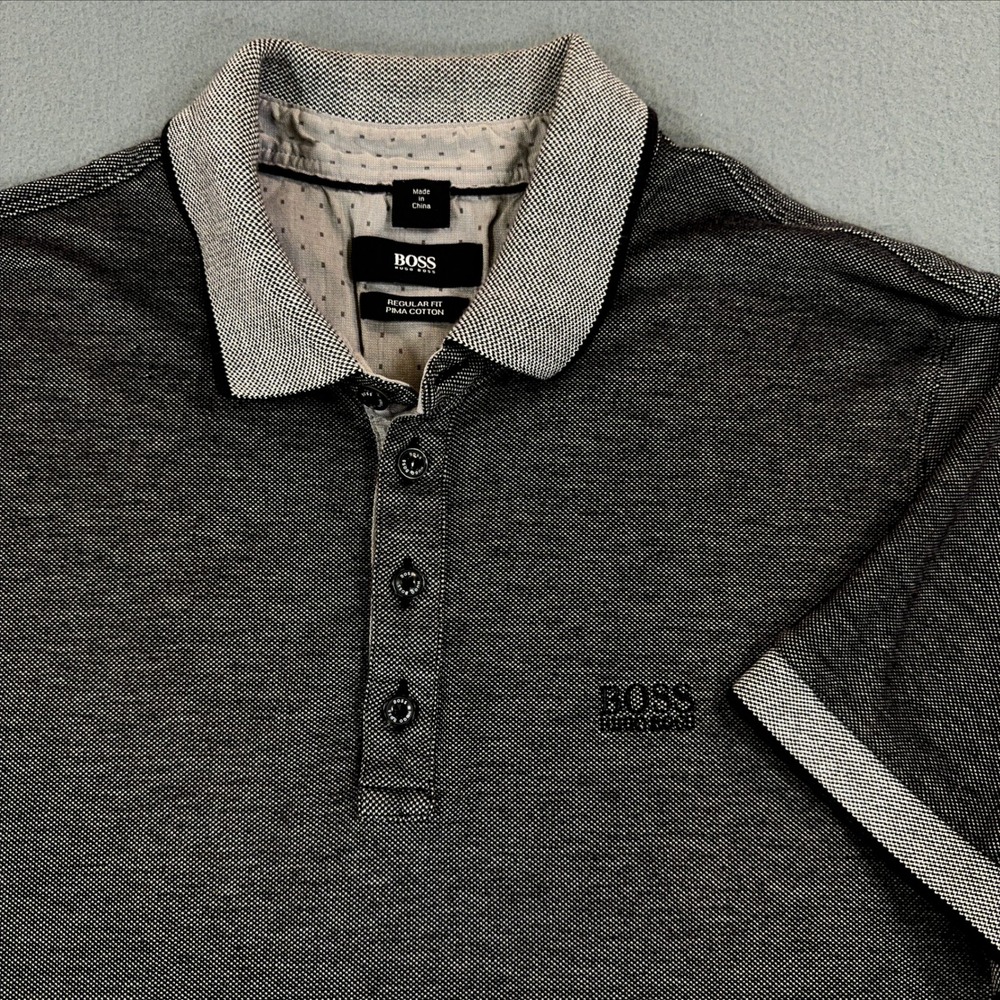 Hugo Boss Mens Pima Cotton Polo Shirt Charcoal Grey Regular Fit Short Sleeve